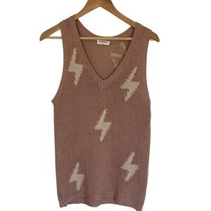 Storia Womens Pink Lightning Bolt Sweater Vest Tank Size Small Edgy Contemporary